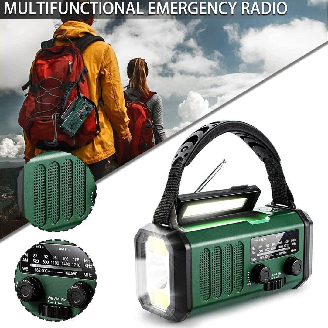 Stay Prepared Anywhere with the 10,000mAh Solar Hand Crank Weather Radio - Your Ultimate AM/FM/SOS/NOAA Lifesaver!