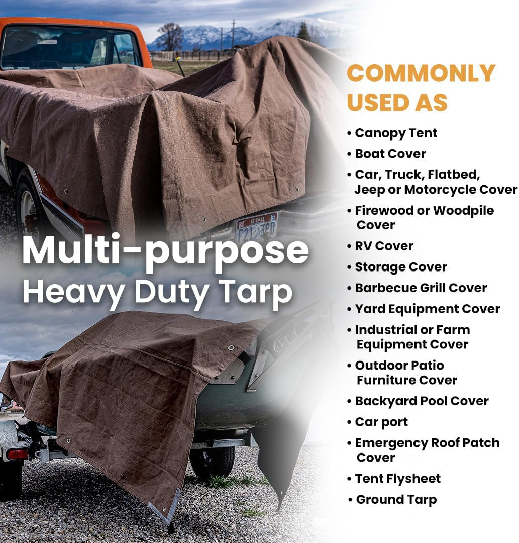 Ultimate 18 Oz Heavy Duty Canvas Tarp - Waterproof, UV Resistant, Perfect for All Your Industrial & Commercial Needs! 🤩💪🌧️ #TarpLife #OutdoorEssentials