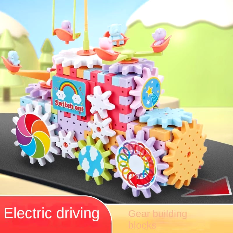 Versatile Electric Rotating Gear Building Block Toys, Montessori Block Bricks Toys for Children Boys Girl Birthday Gifts