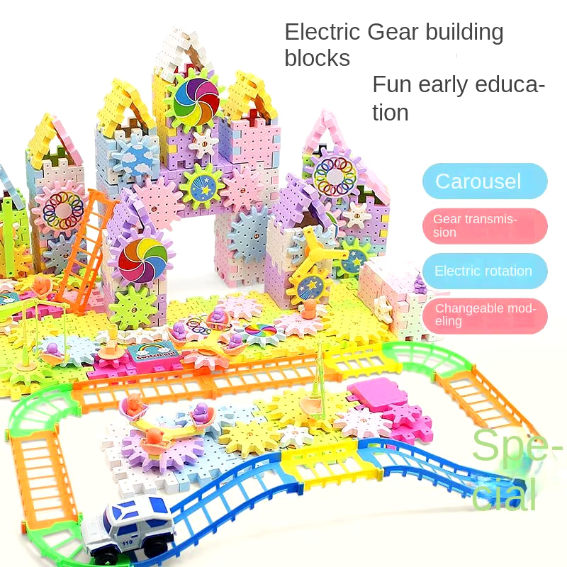 Versatile Electric Rotating Gear Building Block Toys, Montessori Block Bricks Toys for Children Boys Girl Birthday Gifts