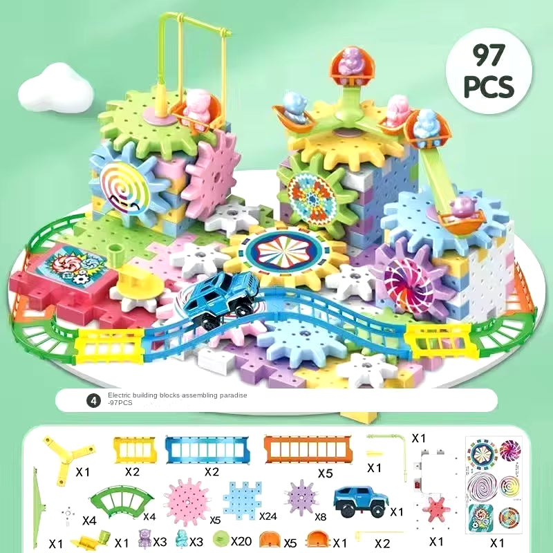 Versatile Electric Rotating Gear Building Block Toys, Montessori Block Bricks Toys for Children Boys Girl Birthday Gifts