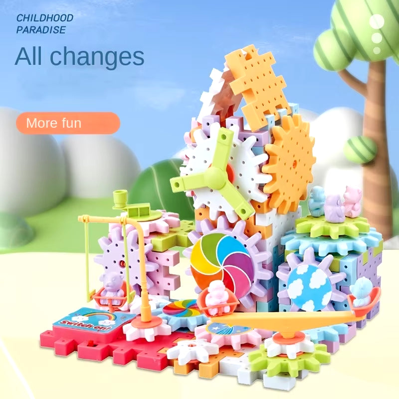 Versatile Electric Rotating Gear Building Block Toys, Montessori Block Bricks Toys for Children Boys Girl Birthday Gifts