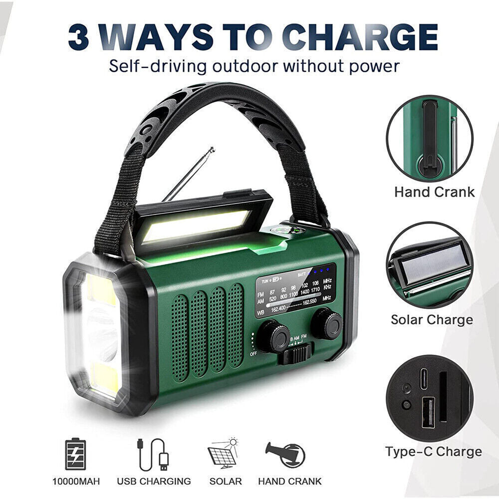 Stay Prepared Anywhere with the 10,000mAh Solar Hand Crank Weather Radio - Your Ultimate AM/FM/SOS/NOAA Lifesaver!