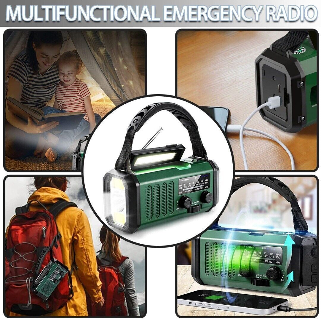 Stay Prepared Anywhere with the 10,000mAh Solar Hand Crank Weather Radio - Your Ultimate AM/FM/SOS/NOAA Lifesaver!