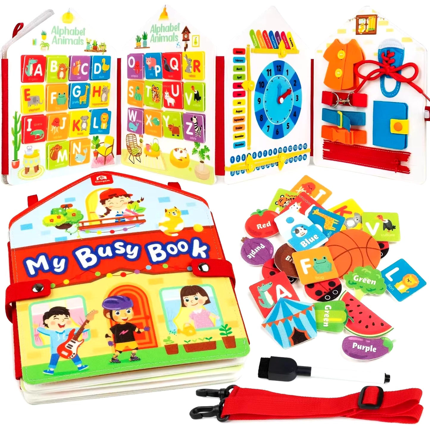 Toddler Busy Board Montessori Toys Learning Educational Activities Travel Toy Dinosaur Dress up Sensory Life Skill Backpack