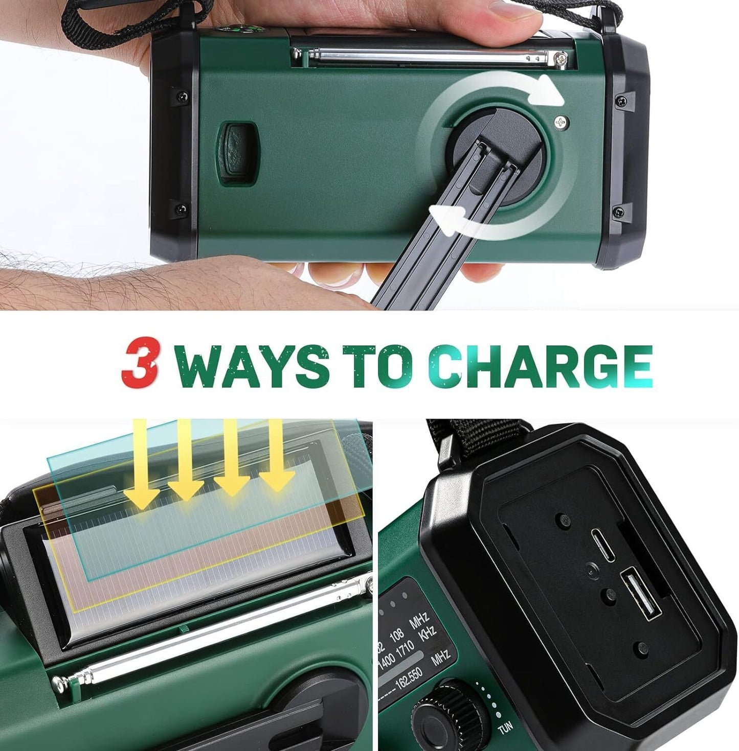 Stay Prepared Anywhere with the 10,000mAh Solar Hand Crank Weather Radio - Your Ultimate AM/FM/SOS/NOAA Lifesaver!