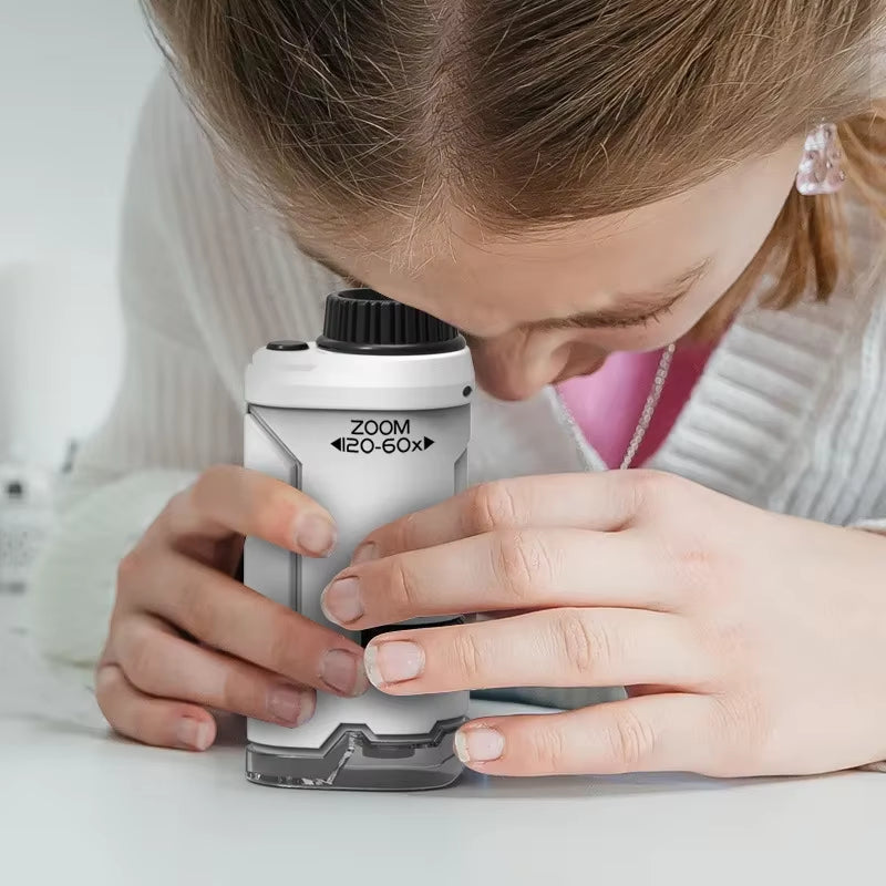 Kid Science Experiment Pocket Microscope Toy Kit 60-120X Educational Mini Handheld Microscope with Light Children Toys Gift