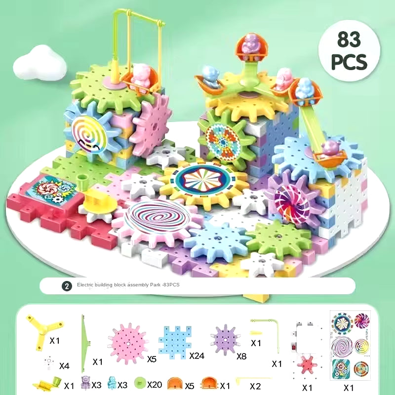 Versatile Electric Rotating Gear Building Block Toys, Montessori Block Bricks Toys for Children Boys Girl Birthday Gifts
