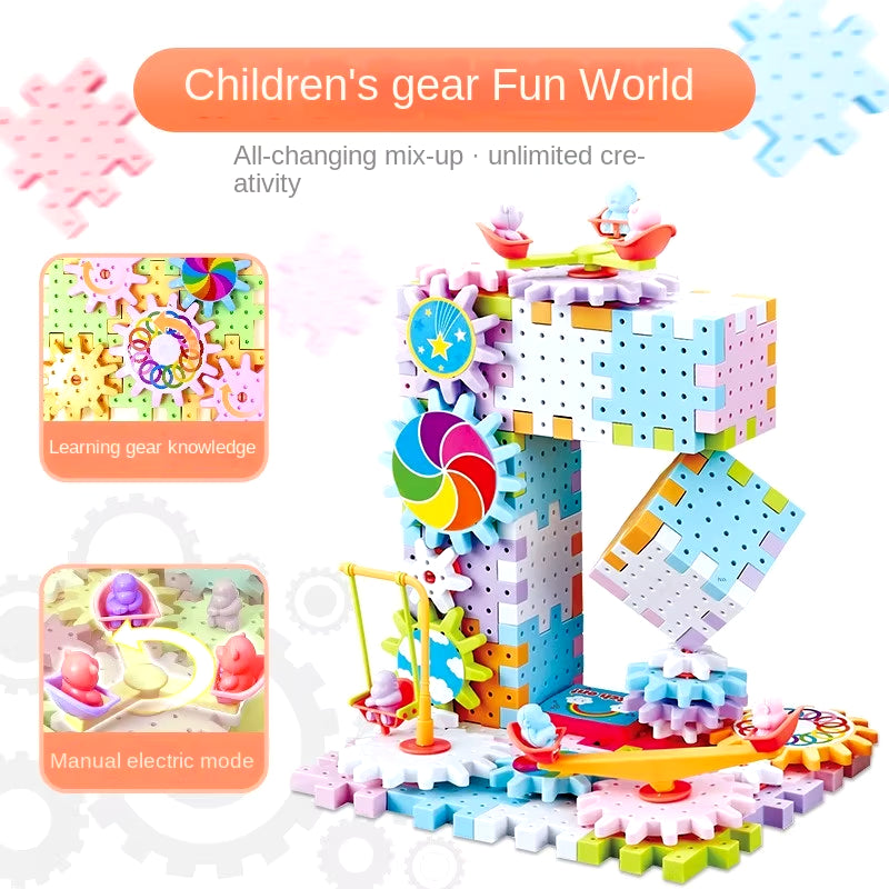 Versatile Electric Rotating Gear Building Block Toys, Montessori Block Bricks Toys for Children Boys Girl Birthday Gifts