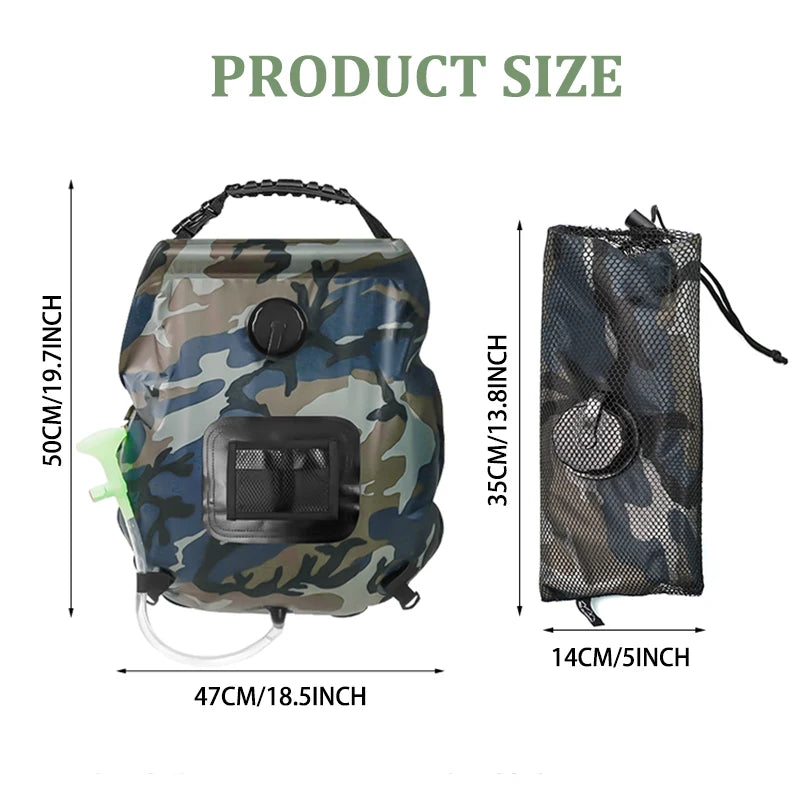 Solar Shower Bag 20L Solar Heating Camping Shower Bag Removable Hose On-Off Switchable Shower Head Portable Shower