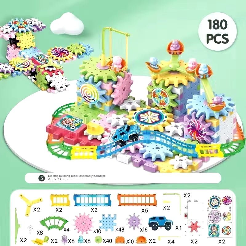 Versatile Electric Rotating Gear Building Block Toys, Montessori Block Bricks Toys for Children Boys Girl Birthday Gifts