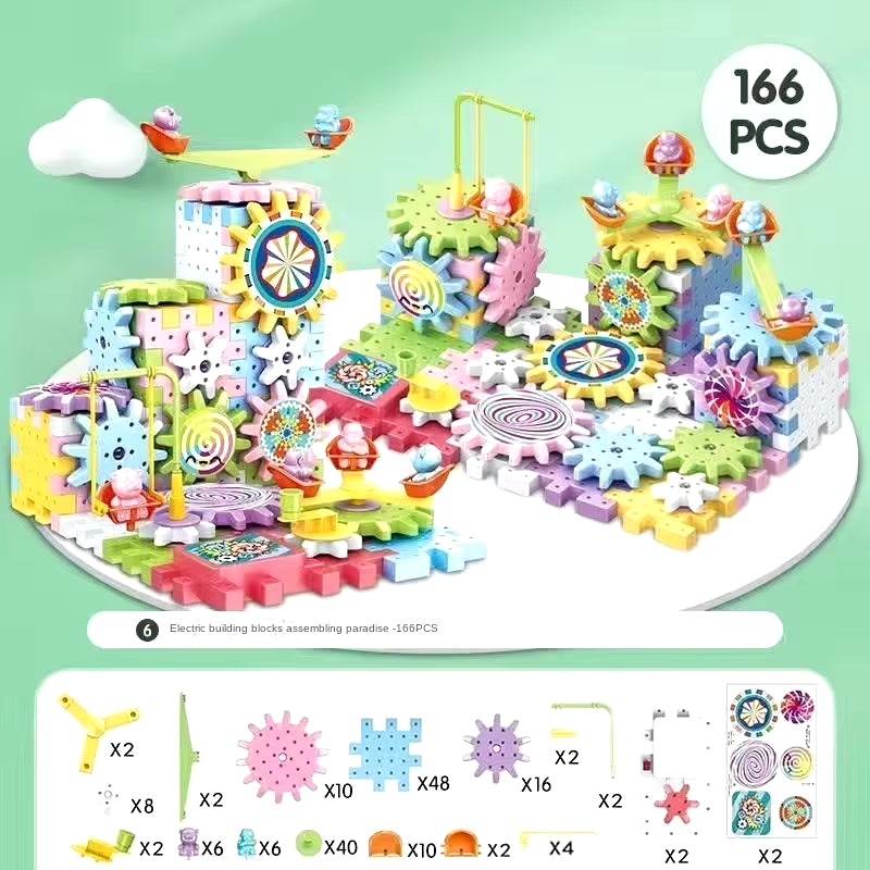Versatile Electric Rotating Gear Building Block Toys, Montessori Block Bricks Toys for Children Boys Girl Birthday Gifts