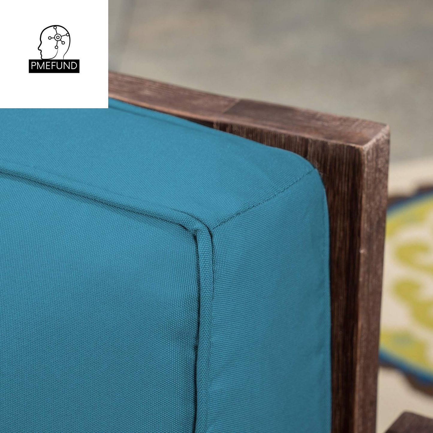 Great Deal Furniture Outdoor 4-Seater Acacia Wood Chat Set with Fire Pit and Tank Holder, Brushed Brown with Dark Teal and Brown with Wood Pattern and Black