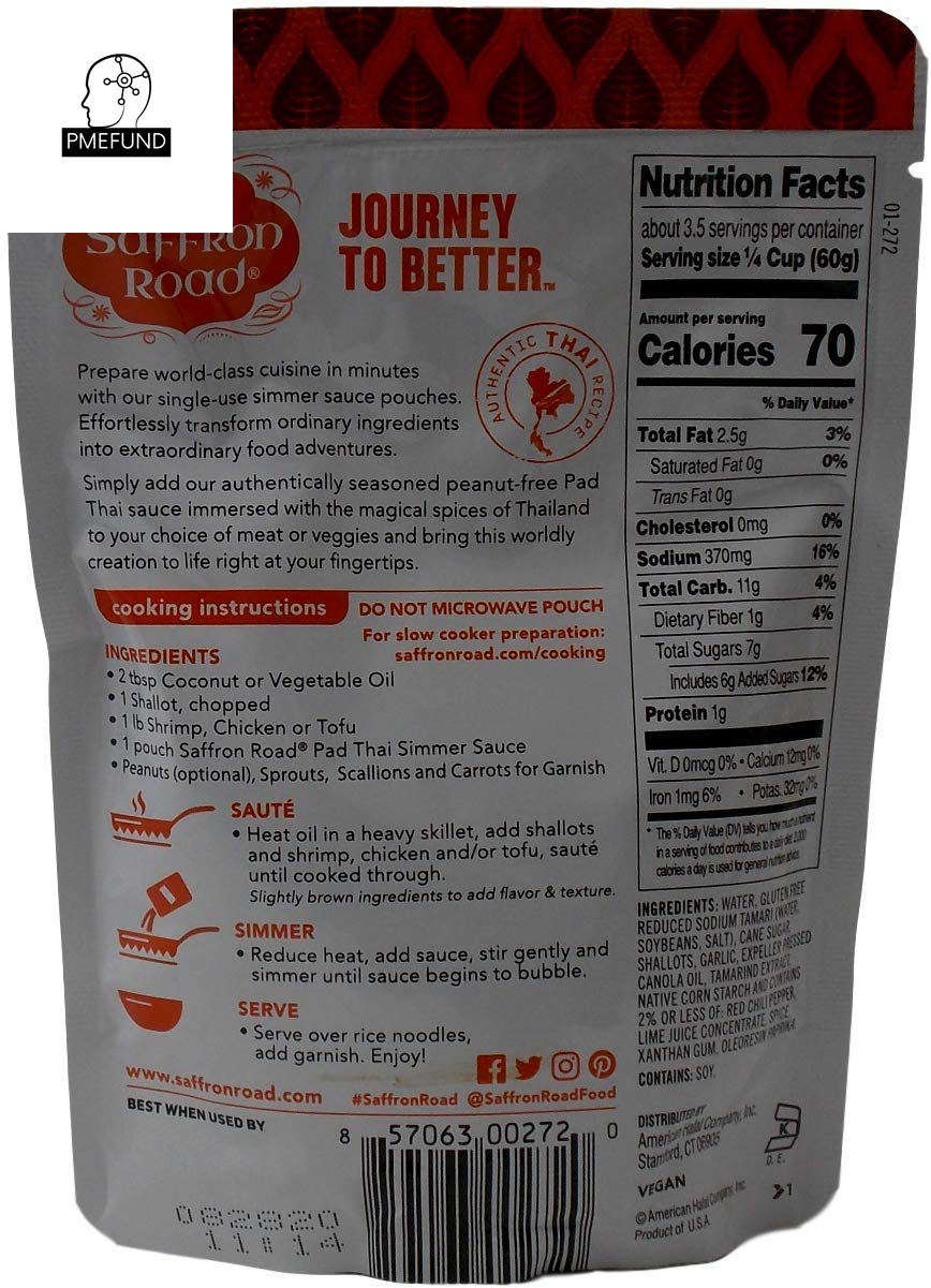 Saffron Road Authentic Recipe Simmer Sauce | 3 Flavor Variety (1) Each: Pad Thai, Lemongrass Basil, Tikka Masala (7 Ounces) plus Recipe Booklet Bundle