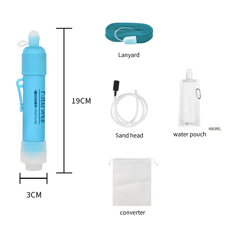 Filterwell Mini Carbon Survival Water Purifier Filter Straw Outdoor Personal Potable Drinking Survivor Emergency Camping Hike