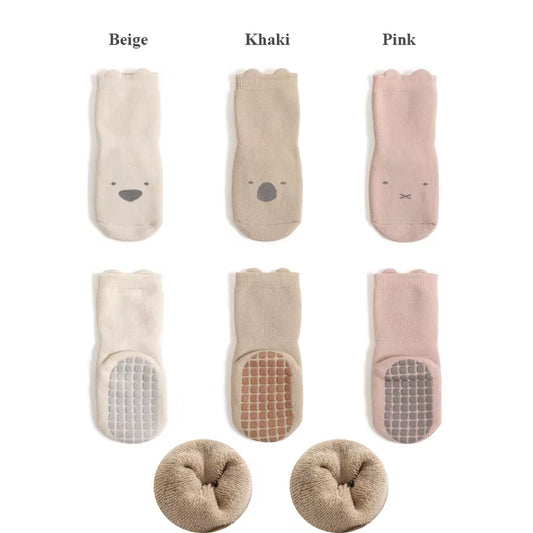 3 Pairs Winter Warm Newborn Baby Girls and Boys Anti-Slip Socks Toddler Cute Cartoon Floor Wearing Accessories