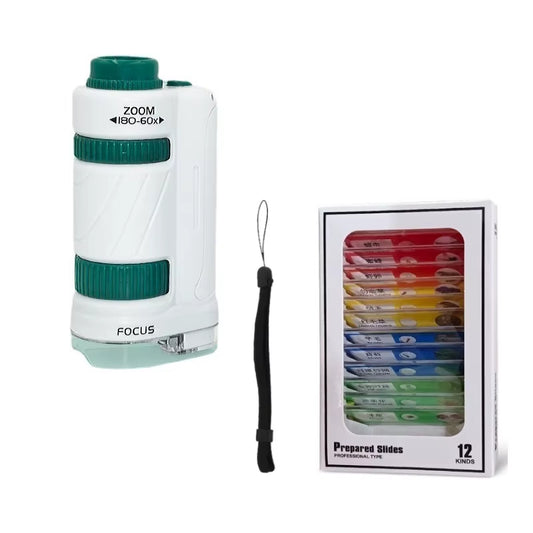 Kids Science Stem Toy Handheld Microscope Kit 60-180X Education Biological Pocket Microscope with LED Light Outdoor Children Toy