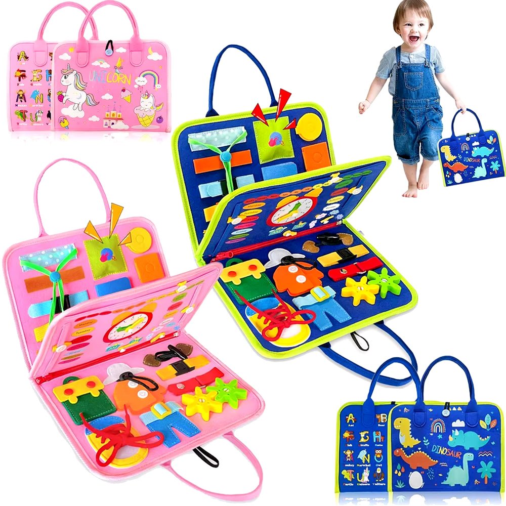 Toddler Busy Board Montessori Toys Learning Educational Activities Travel Toy Dinosaur Dress up Sensory Life Skill Backpack