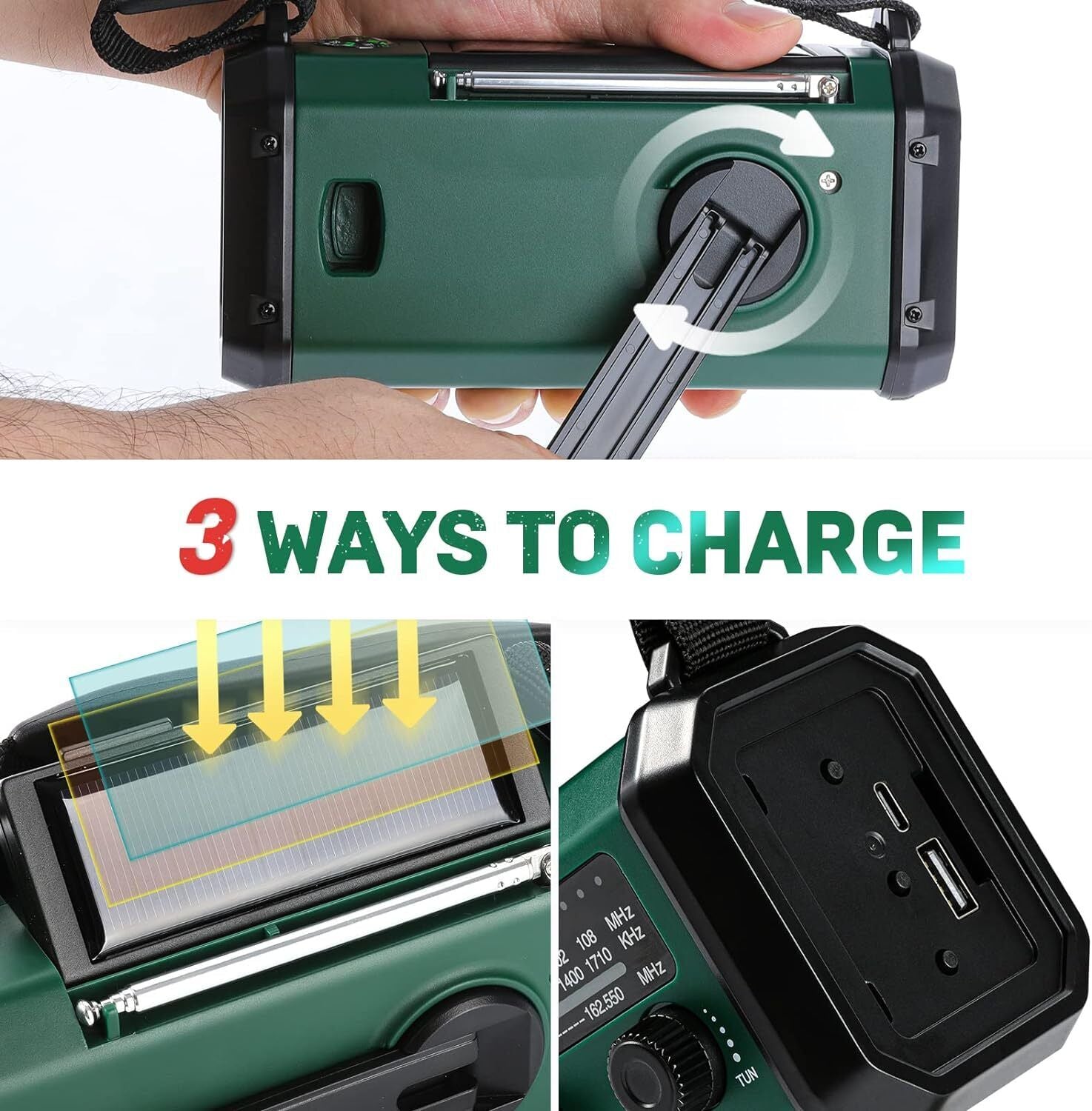 Stay Prepared Anywhere with the 10,000mAh Solar Hand Crank Weather Radio - Your Ultimate AM/FM/SOS/NOAA Lifesaver!