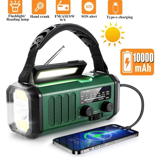 Stay Prepared Anywhere with the 10,000mAh Solar Hand Crank Weather Radio - Your Ultimate AM/FM/SOS/NOAA Lifesaver!