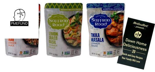 Saffron Road Authentic Recipe Simmer Sauce | 3 Flavor Variety (1) Each: Pad Thai, Lemongrass Basil, Tikka Masala (7 Ounces) plus Recipe Booklet Bundle